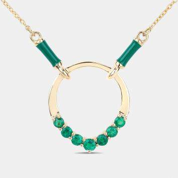 Pre Owned 0.58 cts Emerald 14K Yellow Gold Circle Necklace
