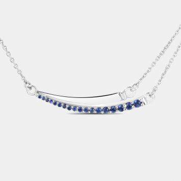 Pre Owned 0.24 cts Blue Sapphire 14K White Gold Bar Necklace