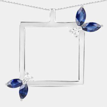 Pre Owned 0.94 cts Blue Sapphire and Diamond 14K White Gold Nature Inspired Pendant