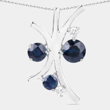 Pre Owned 2.56 cts Blue Sapphire and Diamond 14K White Gold Nature Inspired Pendant