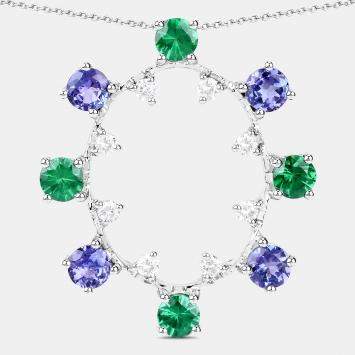 Pre Owned 2.26 cts Multi Stone and Diamond 14K White Gold Circle Pendant