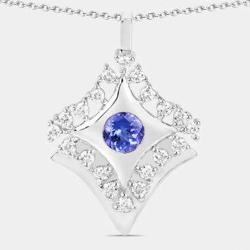 Pre Owned 0.60 cts Tanzanite and Diamond 14K White Gold Kite Motif Pendant