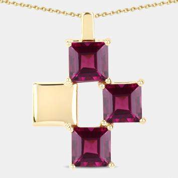 Pre Owned 4.07 cts Rhodolite Garnet 14K Yellow Gold Quad Pendant