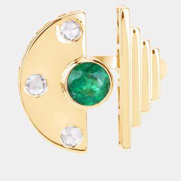 Pre Owned 0.98 cts Emerald and Diamond 14K Yellow Gold Promise Ring US Size 7