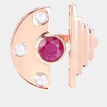 Pre Owned 0.95 cts Ruby and Diamond 14K Rose Gold Promise Ring US Size 6.50