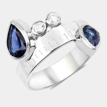 Pre Owned 1.63 cts Blue Sapphire and Diamond 14K White Gold Bypass Ring US Size 7
