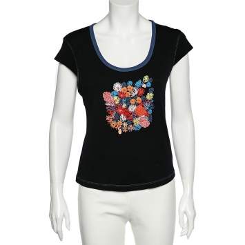 Pre Owned Kenzo Jeans Midnight Blue Embroidered Cotton Knit Scoop Neck T-Shirt XL