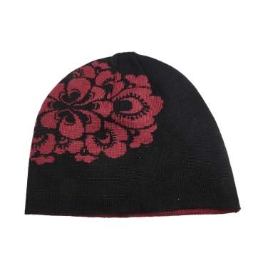 Pre Owned Kenzo Black Floral Jacquard Wool Beanie