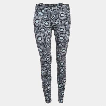 Pre Owned Kenzo Blue Floral Print Denim Skinny Jeans M Waist 30''