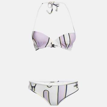 Pre Owned Kenzo Light Purple Printed Jersey Push-Up Bikini M
