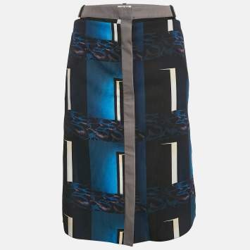 Kenzo Blue/Multicolor Printed Crepe Short Skirt L