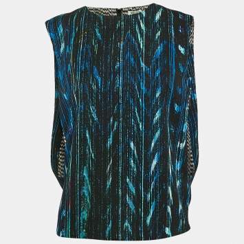 Pre Owned Kenzo Black/Multicolor Textured Synthetic Round Neck Sleeveless Top M