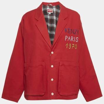 Kenzo Red Logo Embroidered Cotton Oversized Workwear Jacket S