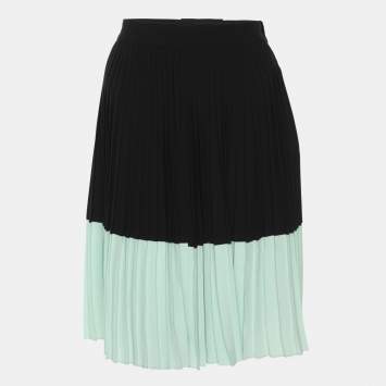 Pre Owned Kenzo Black/Green Georgette Pleated Short L