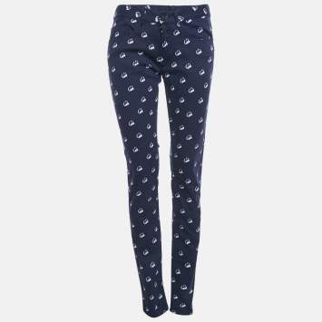 Pre Owned Kenzo Blue Printed Denim Skinny Jeans M Waist 30"