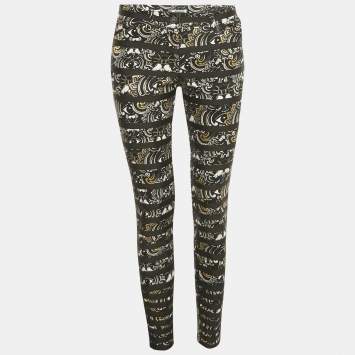 Pre Owned Kenzo Black The Eye Print Cotton Striped Jeans M Waist 30"