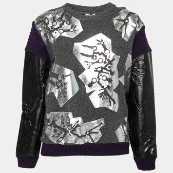 Pre Owned Kenzo Grey Monster Foil Print Multi Fabric Sweatshirt S