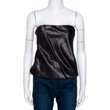 مملوكة مسبقًا Kenzo Black Cotton Silk Blend Gathered Strapless Top M