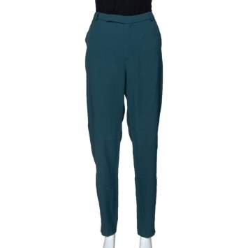 Pre Owned Kenzo Forest Green Crepe Tailored Pants M