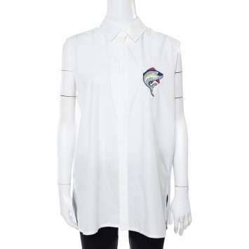 Pre Owned Kenzo White Cotton Dolphin Detail Sleeveless Shirt L