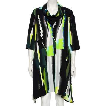 مملوكة مسبقًا Kenzo Multicolor Spray Collage Printed Crepe Draped Neck Oversized Dress S