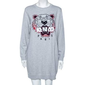 مملوكة مسبقًا Kenzo Grey Cotton Tiger Embroidered Sweatshirt Dress L