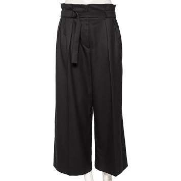 Pre Owned Kenzo Black Wool Pleat Detailed Belted Cropped Culottes L 