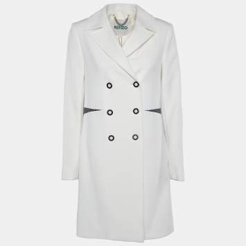 Pre Owned Kenzo White Contrast Detail Double Breasted Coat M