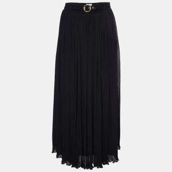 Pre Owned Kenzo Black Pleated Chiffon Belted Midi Skirt M
