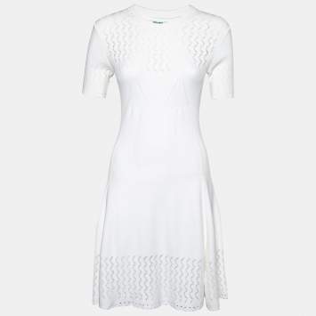 Pre Owned Kenzo White Perforated Knit Fit & Flare Dress M