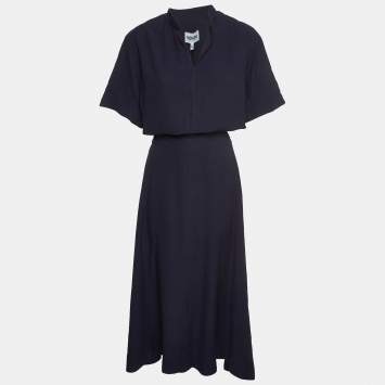 Pre Owned Kenzo Navy Blue Crepe Short Sleeves Maxi Dress M