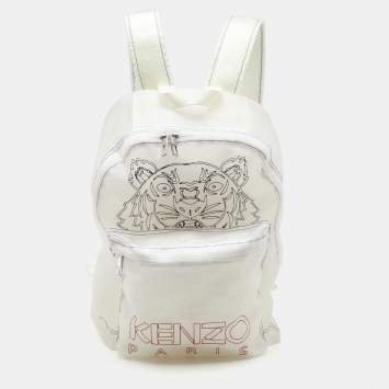 Pre Owned Kenzo White/Transparent Mesh Tiger Backpack