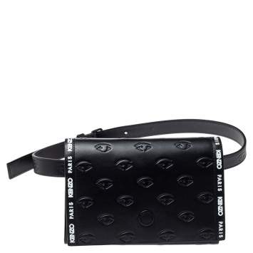 Pre Owned Kenzo Black Leather Kontact Eye Embossed Belt Bag