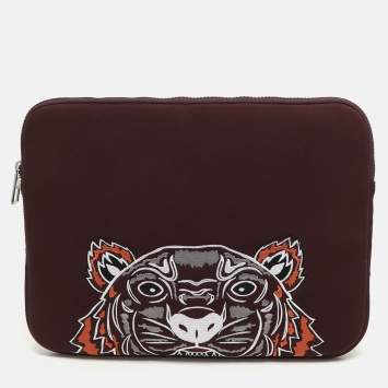 Kenzo Burgundy Neoprene Tiger Embroidered Laptop Case 