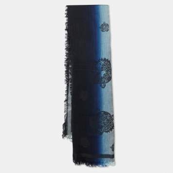Pre Owned Kenzo Black Tiger Motif Jacquard Modal & Cotton Scarf