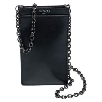 Pre Owned Kenzo Black Leather Eye Crossbody Phone Case