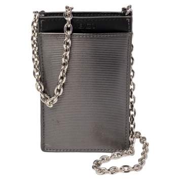 Pre Owned Kenzo Grey Tiger Embossed Patent Leather Phone Carrier Bag