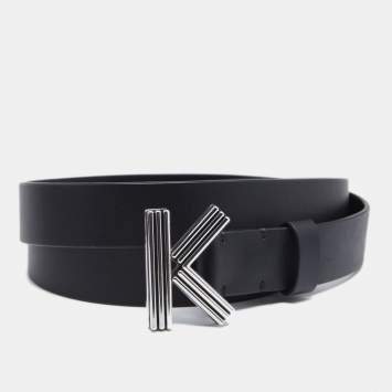 Pre Owned Kenzo Black Leather K Logo Belt 85CM