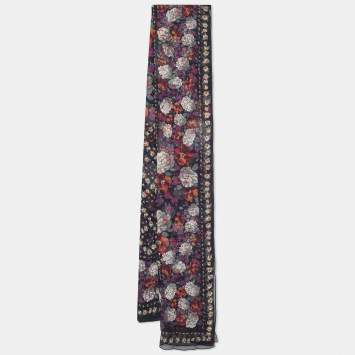 Pre Owned Kenzo Black Floral Printed Silk Scarf