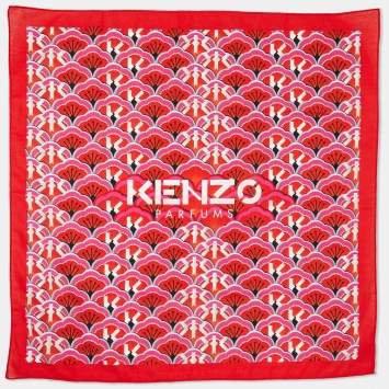 Kenzo Red All-Over Print Cotton Square Neckerchief