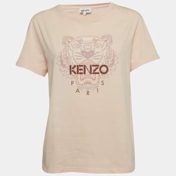 Pre Owned Kenzo Light Orange Tiger Print Cotton Half Sleeve T-Shirt L