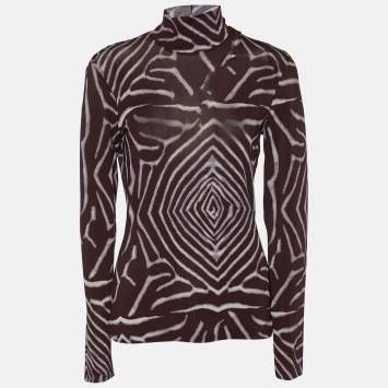 Pre Owned Kenzo Brown Printed Jersey Full Sleeves Top M