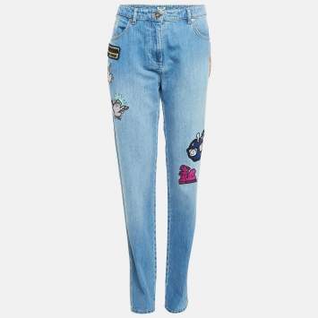 Pre Owned Kenzo Blue Applique Detail Denim Boyfriend Jeans M Waist 32"