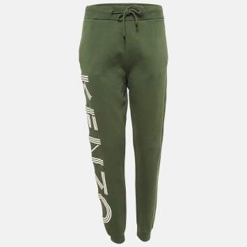 Pre Owned Kenzo Green Cotton Knit Printed Track Pants M