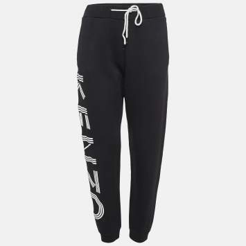 Pre Owned Kenzo Black Cotton Knit Printed Track Pants M