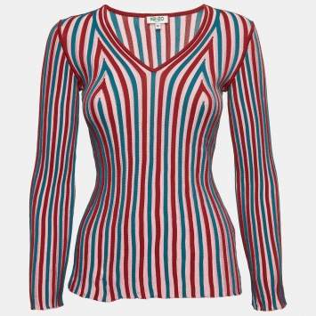 Pre Owned Kenzo Pink Rib Knit V-Neck Jumper M