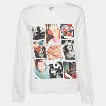 Pre Owned Kenzo White Photo Collage Print Cotton Crew Neck Sweatshirt XL