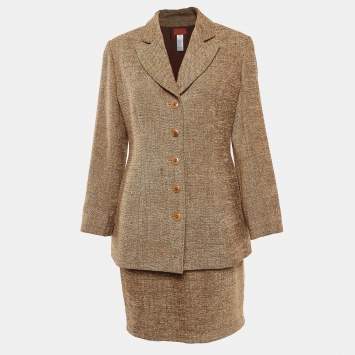 Pre Owned Kenzo Brown Wool Blazer and Skirt Set L
