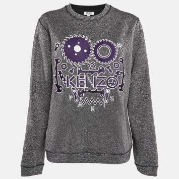 Pre Owned Kenzo Metallic Monster Embroidered Lame Sweatshirt XL