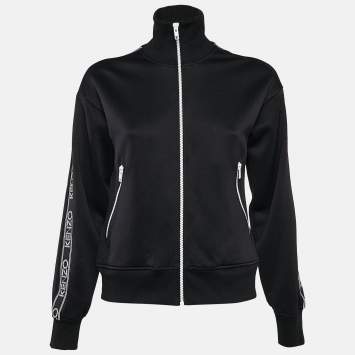 Pre Owned Kenzo Black Logo Embroidered Jersey Zip-Up Jacket XS